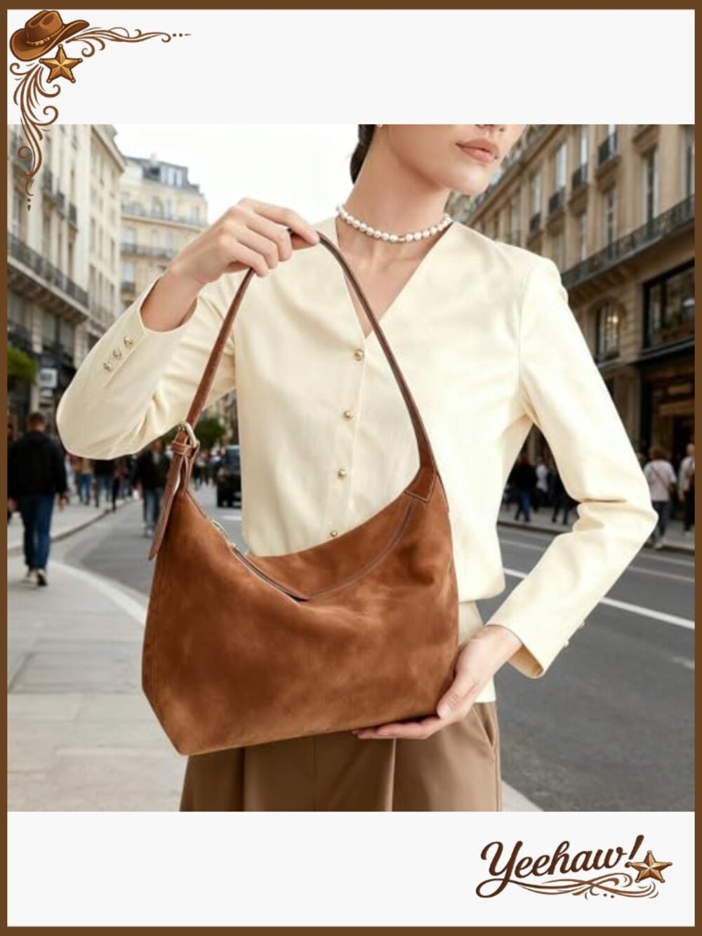 Faux Suede Hobo Bag with 2 Straps, Lightweight Crossbody Purse - Picture 2 of 7